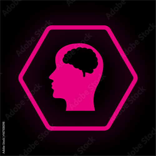 Neon Button Polygon - Kopf Gehirn