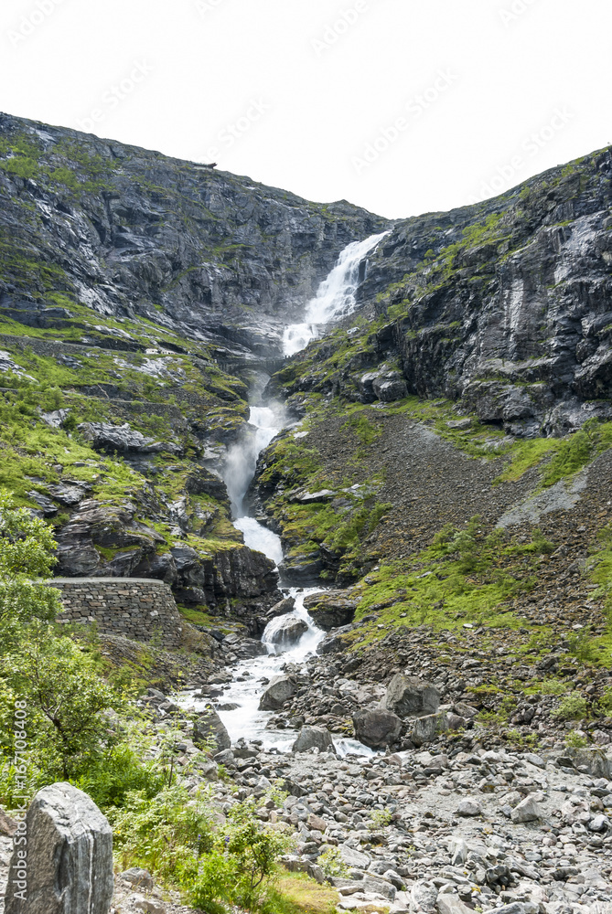 Waterfall Stigfossen at Trollstigen in Norway