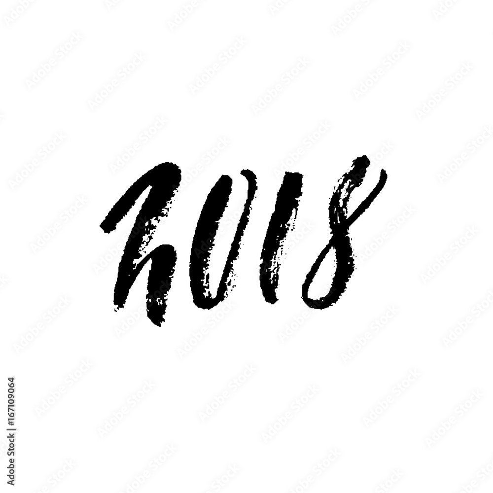 2018 Happy New Year. Beautiful greeting card calligraphy. Black vector illustration. Hand drawn print design. Handwritten modern brush lettering. 2018 Happy New Year. Beautiful greeting card calligraphy. Black vector illustration. Hand drawn print design. Handwritten modern brush lettering.