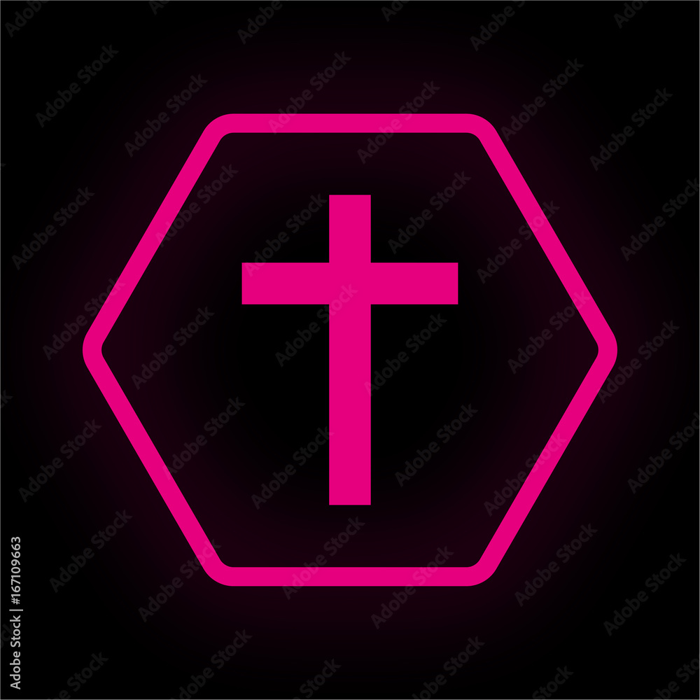 Obraz premium Neon Button Polygon - Kreuz Religion