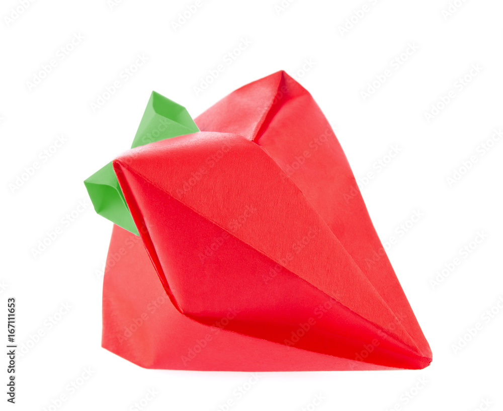Obraz premium Ripe strawberry origami, isolated on white background. Stock