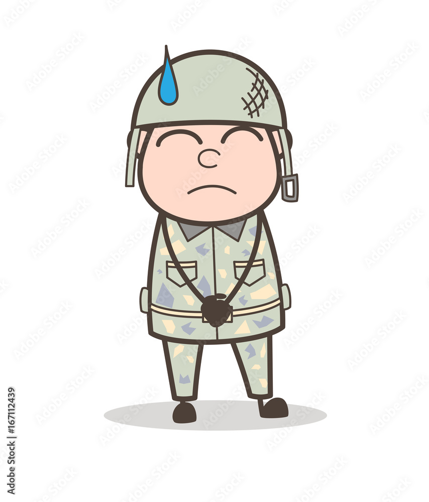 Cartoon Upset Soldier Vector Character
