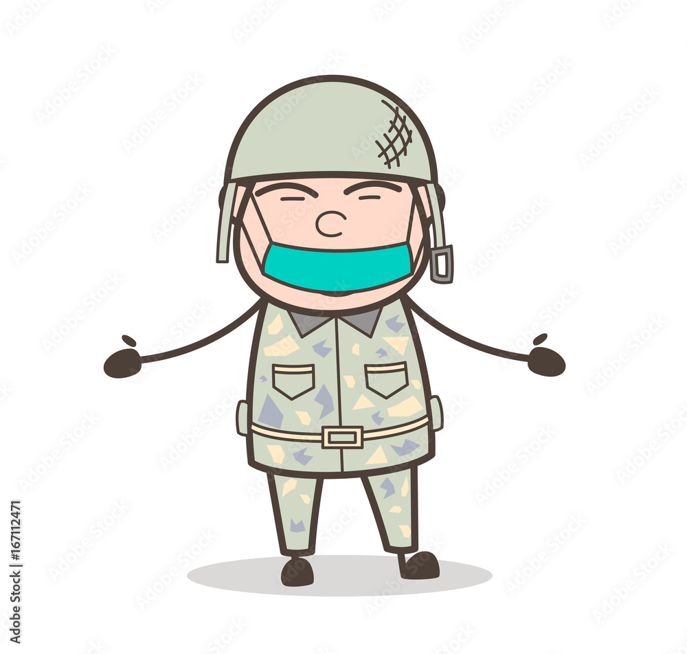 Cartoon Army Man with Pollution Face Mask Vector Illustration Cartoon Army Man with Pollution Face Mask Vector Illustration