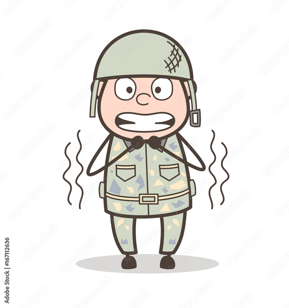 Cartoon Fearful Soldier Face Expression  Vector Illustration