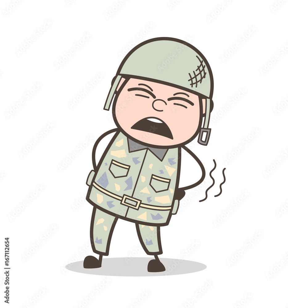 Cartoon Army Officer Getting Ache in Waist Vector Illustration Cartoon Army Officer Getting Ache in Waist Vector Illustration