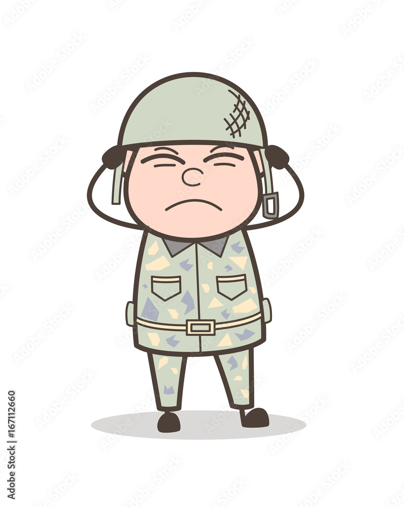Cartoon Irritated Army Officer Expression Vector Illustration