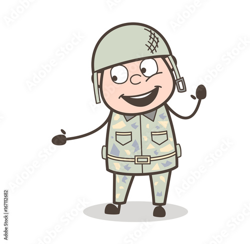 Cartoon Cheerful Army Man Face Expression Vector Illustration