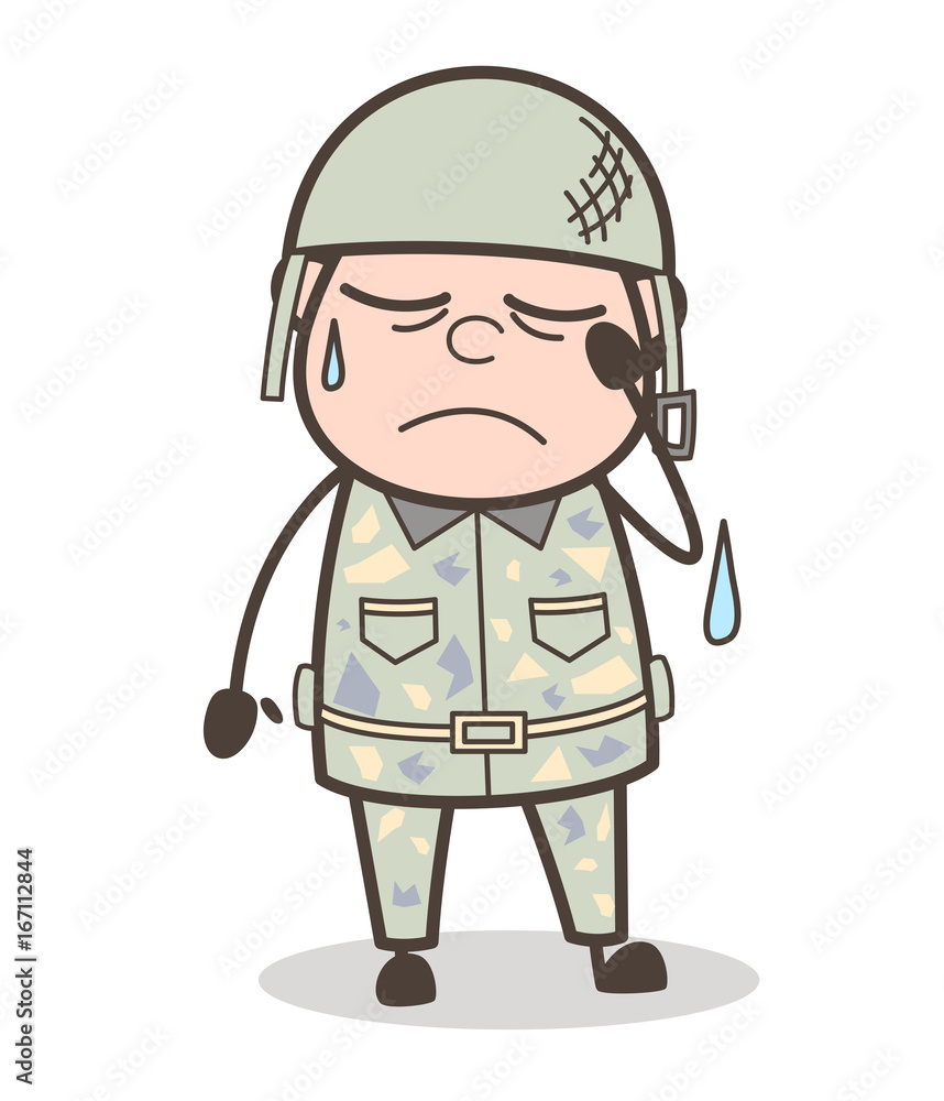 Cartoon Sergeant Crying Face Expression Vector Illustration Cartoon Sergeant Crying Face Expression Vector Illustration