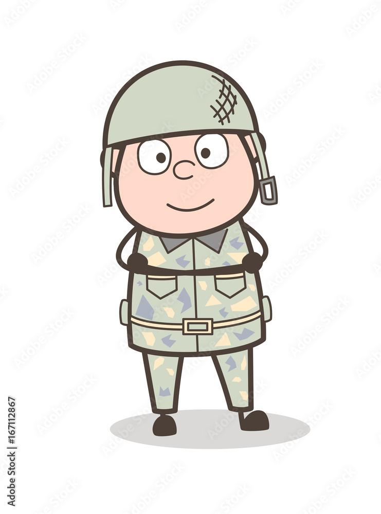 Cartoon Satisfied Army Man Face Expression Vector Illustration