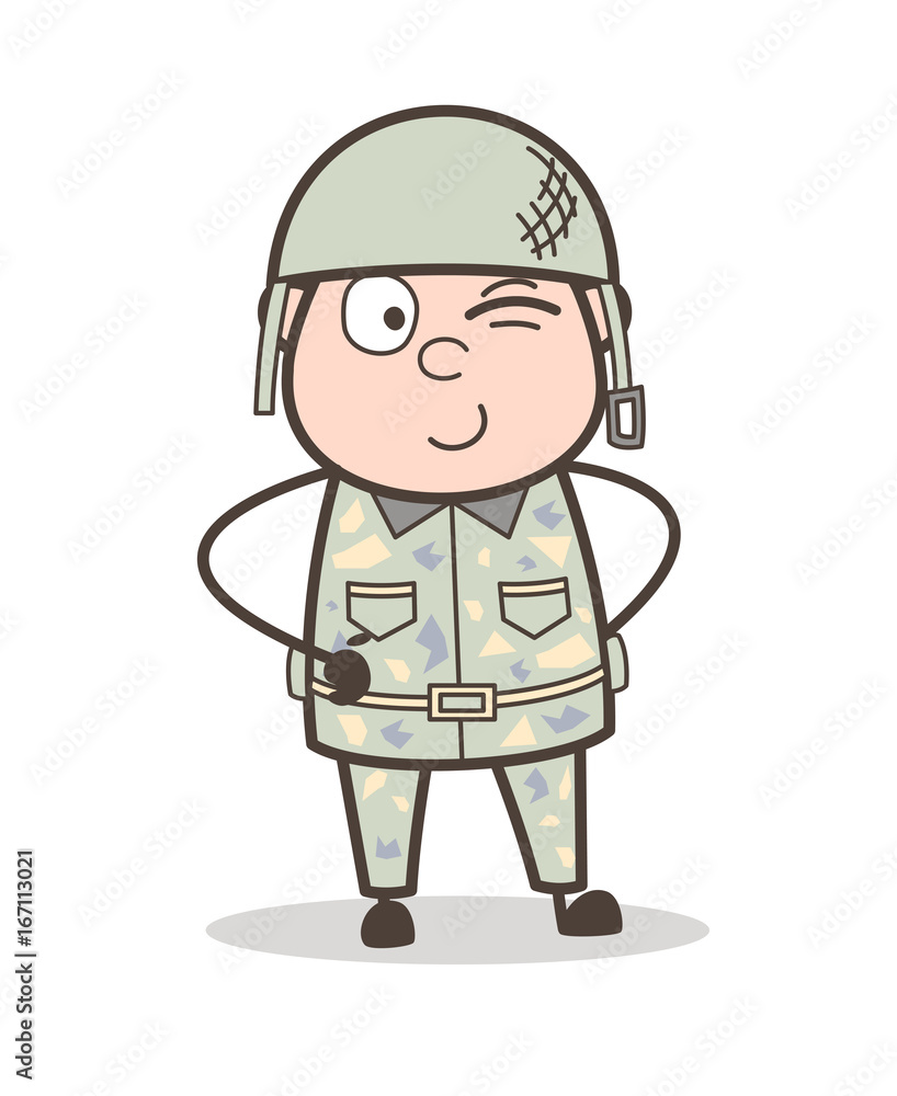 Cartoon Soldier Winking Eye Expression Vector Illustration