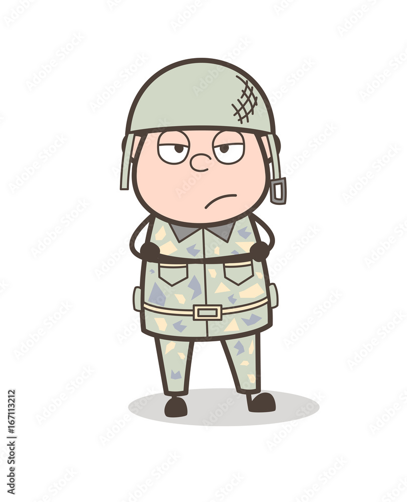 Cartoon Unhappy Army Officer Vector Illustration