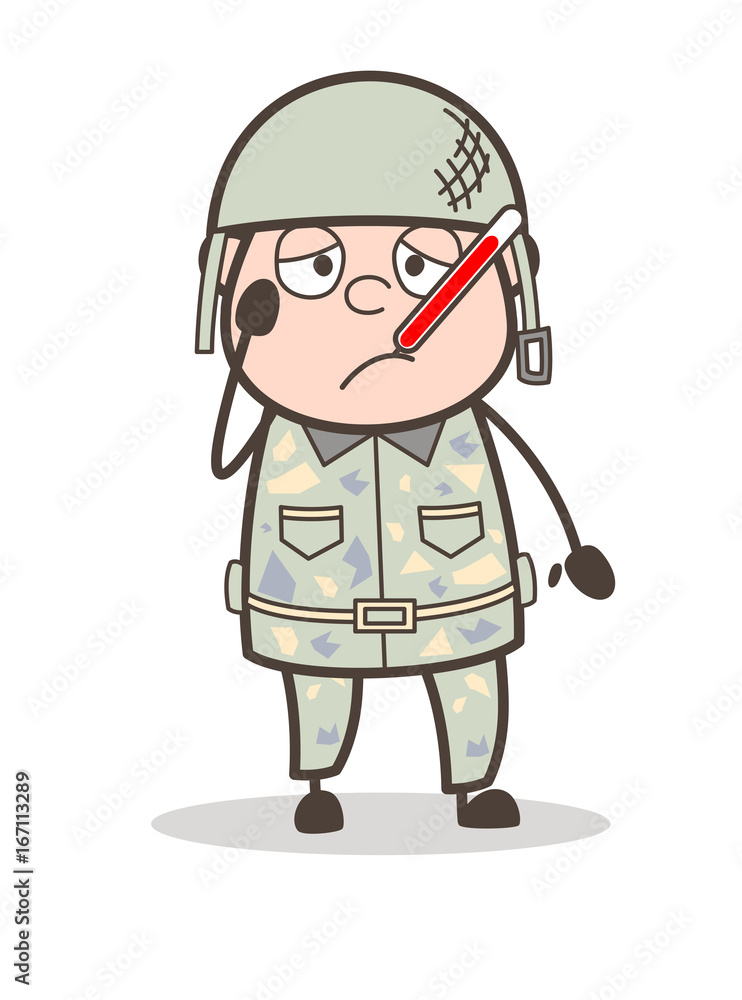 Cartoon Ill Sergeant with Fever Temperature in Mouth Vector Illustration Cartoon Ill Sergeant with Fever Temperature in Mouth Vector Illustration
