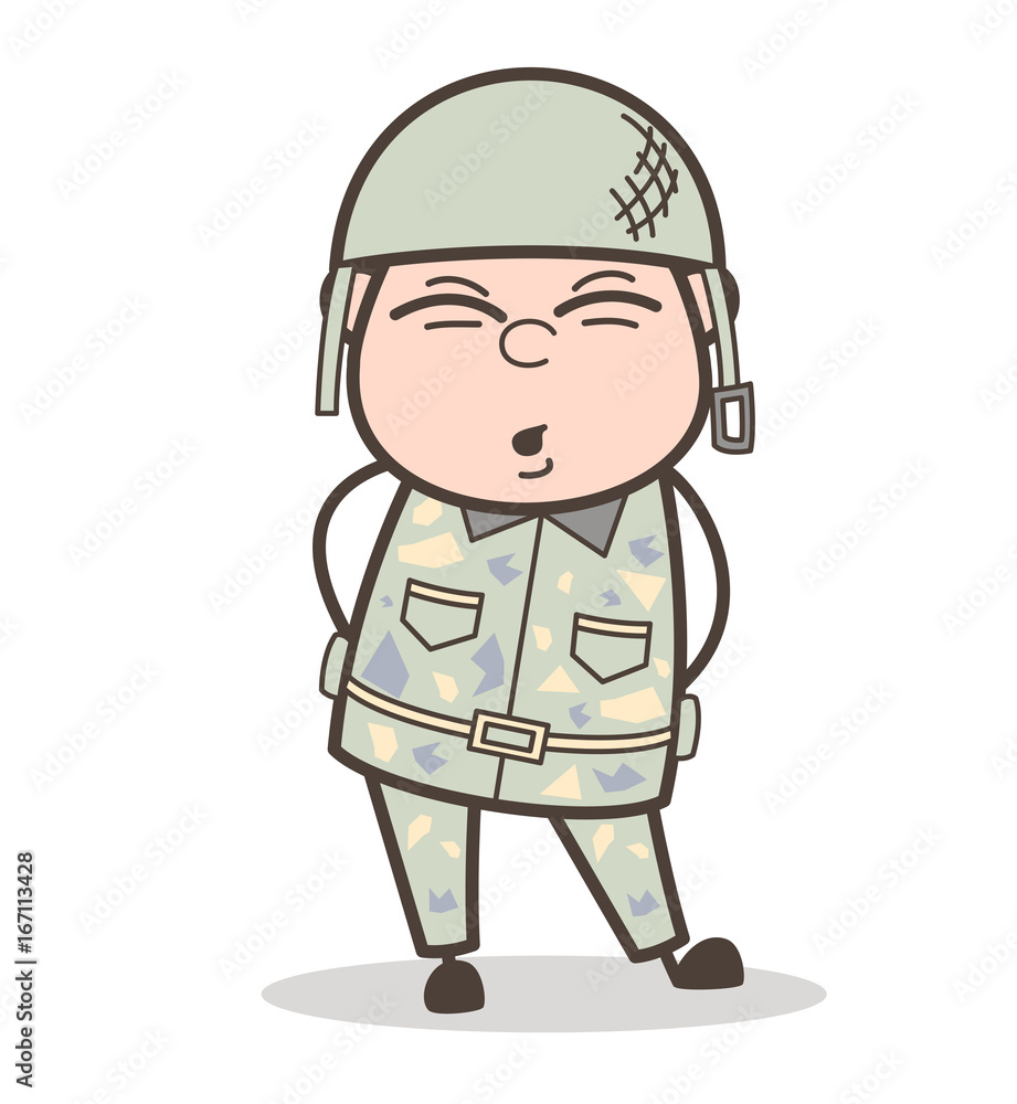 Cartoon Army Guy Having Pain in Waist Vector Illustration
