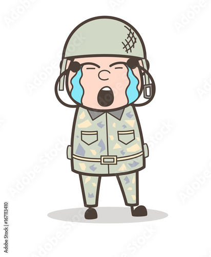 Cartoon Sergeant Crying Face Vector Illustration