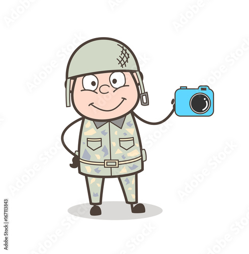 Cartoon Sergeant Marketing for Camera Vector Illustration