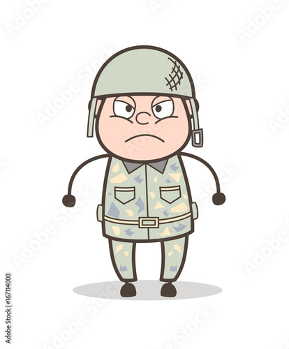 Cartoon Aggressive Sergeant Face Expression Vector Illustration