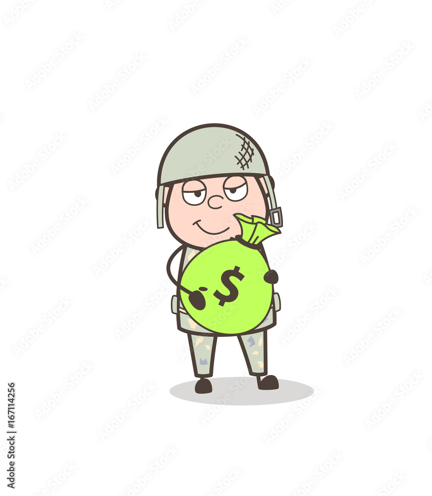 Cartoon Army Man Holding a Money Bag Vector Illustration Cartoon Army Man Holding a Money Bag Vector Illustration