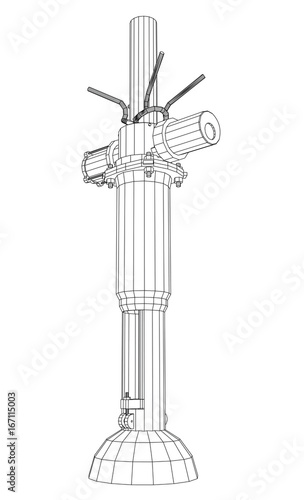 Automatic pipelines with valve isolated on white. Tracing illustration of 3d.