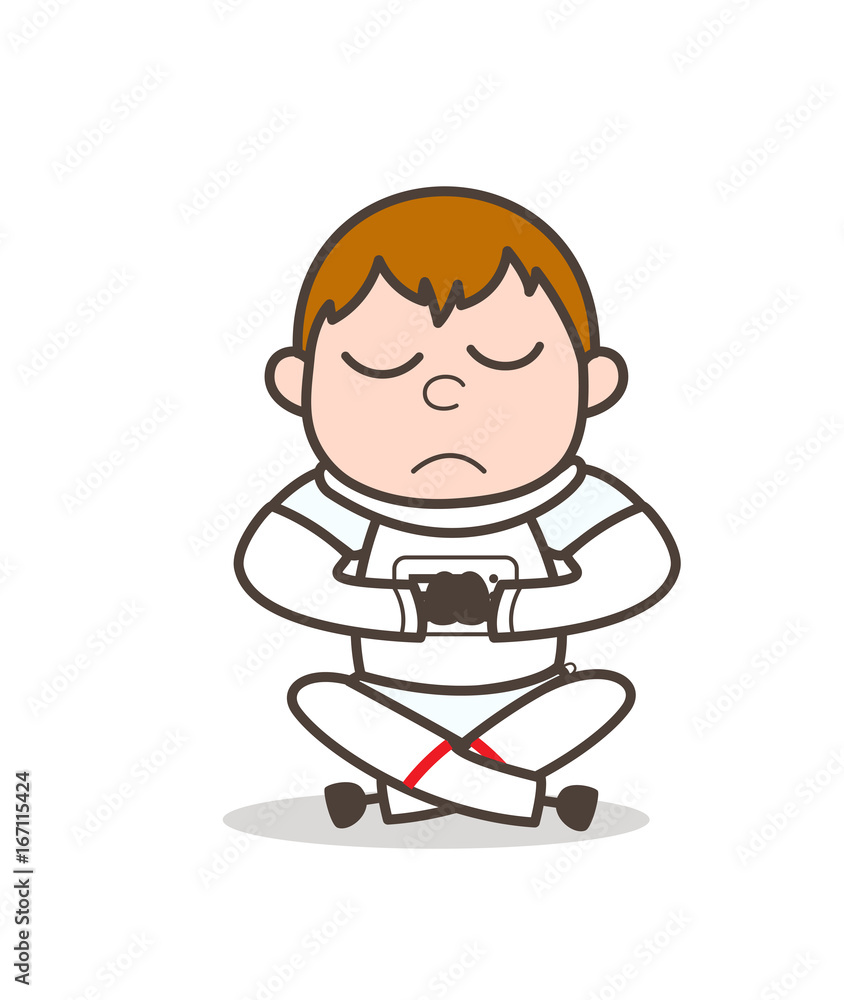 Cartoon Astronaut Doing Concentration in Yoga Vector Illustration
