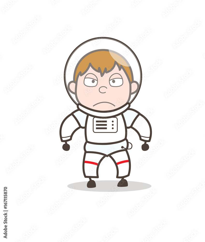 Cartoon Aggressive Cosmonaut Face Expression Vector Illustration