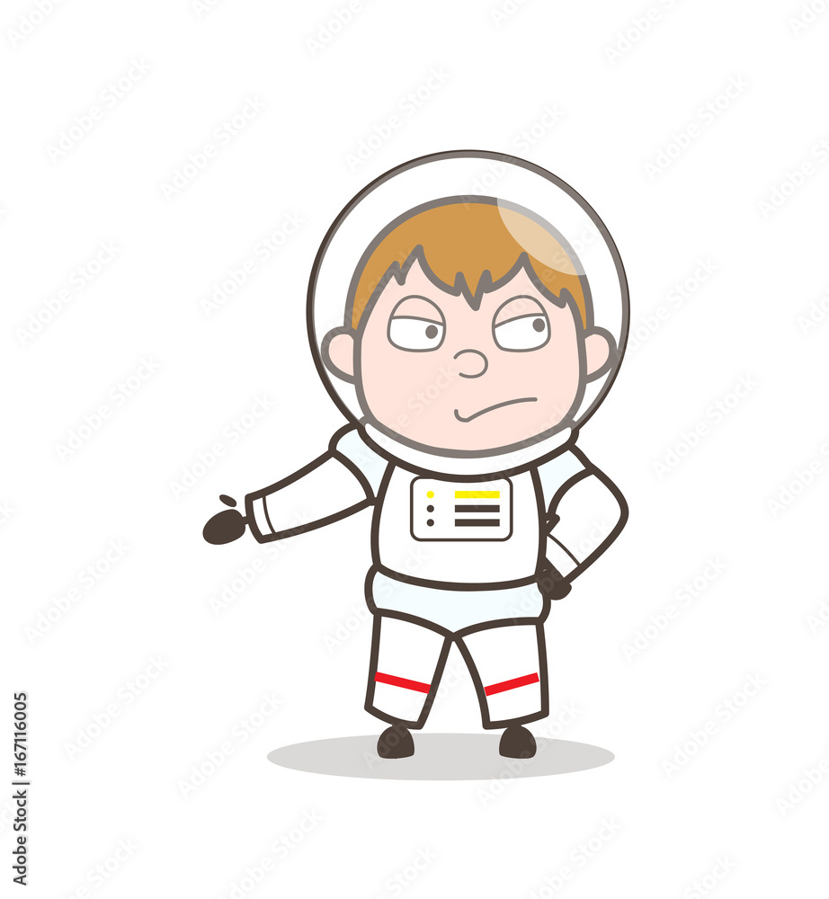 Cartoon Sad Cosmonaut Facial Expression Vector Illustration