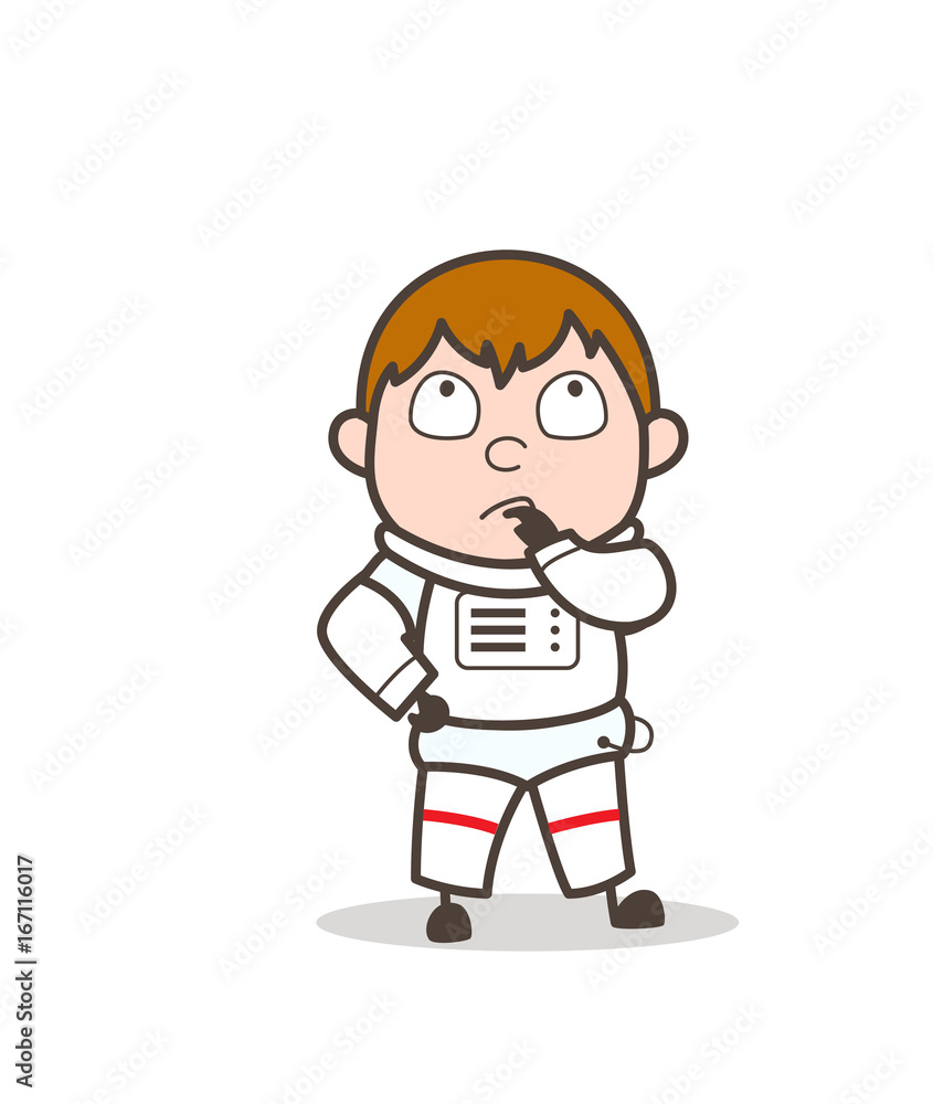 Cartoon Space Boy Thinking and Making a Plan Vector Illustration