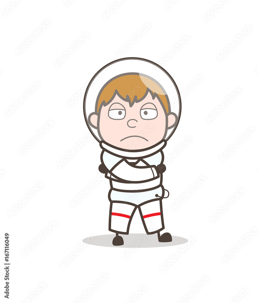 Cartoon Astronaut Unhappy Face Expression Vector Illustration