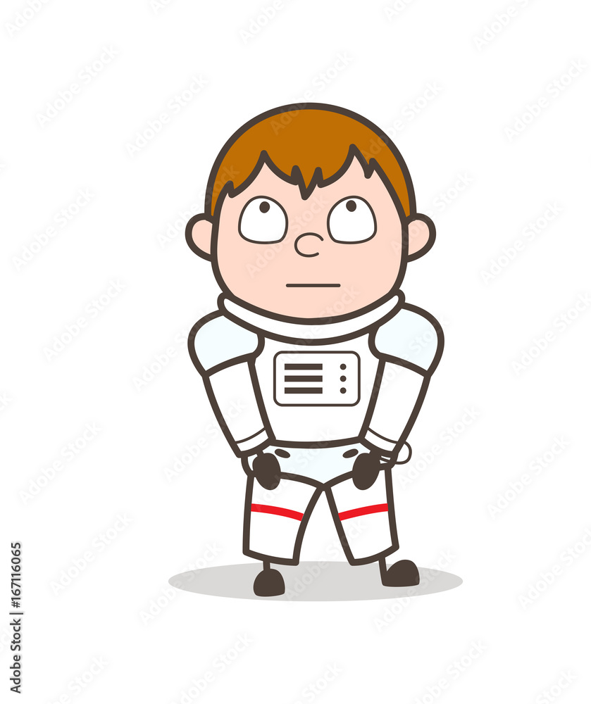 Cartoon Innocent Cosmonaut Thinking Face Expression Vector Illustration Cartoon Innocent Cosmonaut Thinking Face Expression Vector Illustration