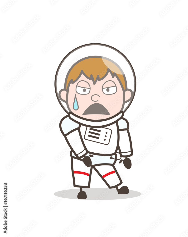 Cartoon Tired Space Boy Face Expression Vector Illustration