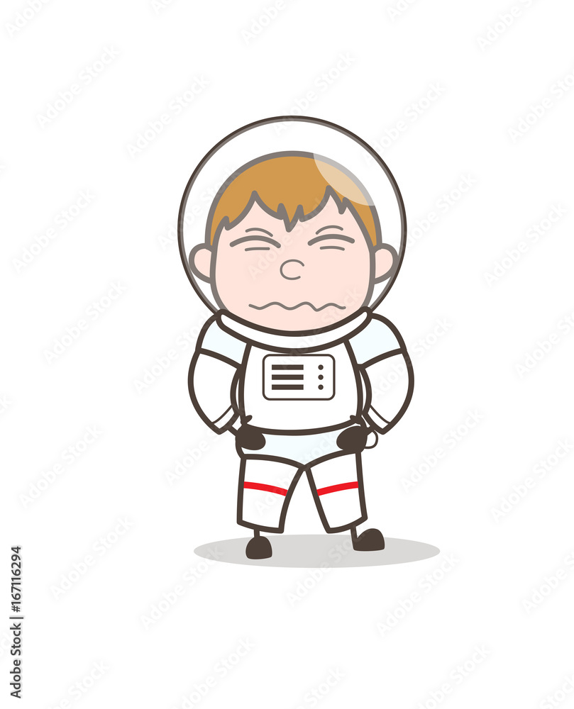 Cartoon Space-Traveler Feeling Uncomfortable in Space Suite