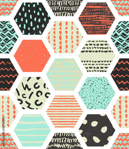 Colorful seamless patterns with honeycombs