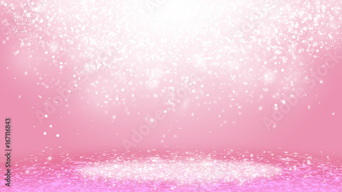 Pink sparkle rays lights with bokeh elegant show on stage  abstract background. Dust sparks background.