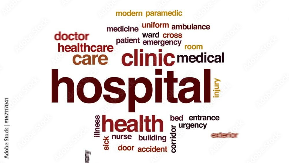 Hospital animated word cloud, text design animation. Hospital animated word cloud, text design animation.