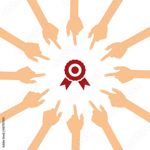Viele Hände zeigen auf - Rosette