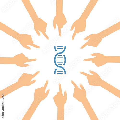 Viele Hände zeigen auf - DNA