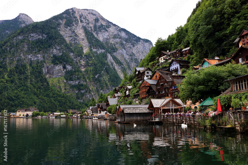 Alpine houses decorated with flowers and plants