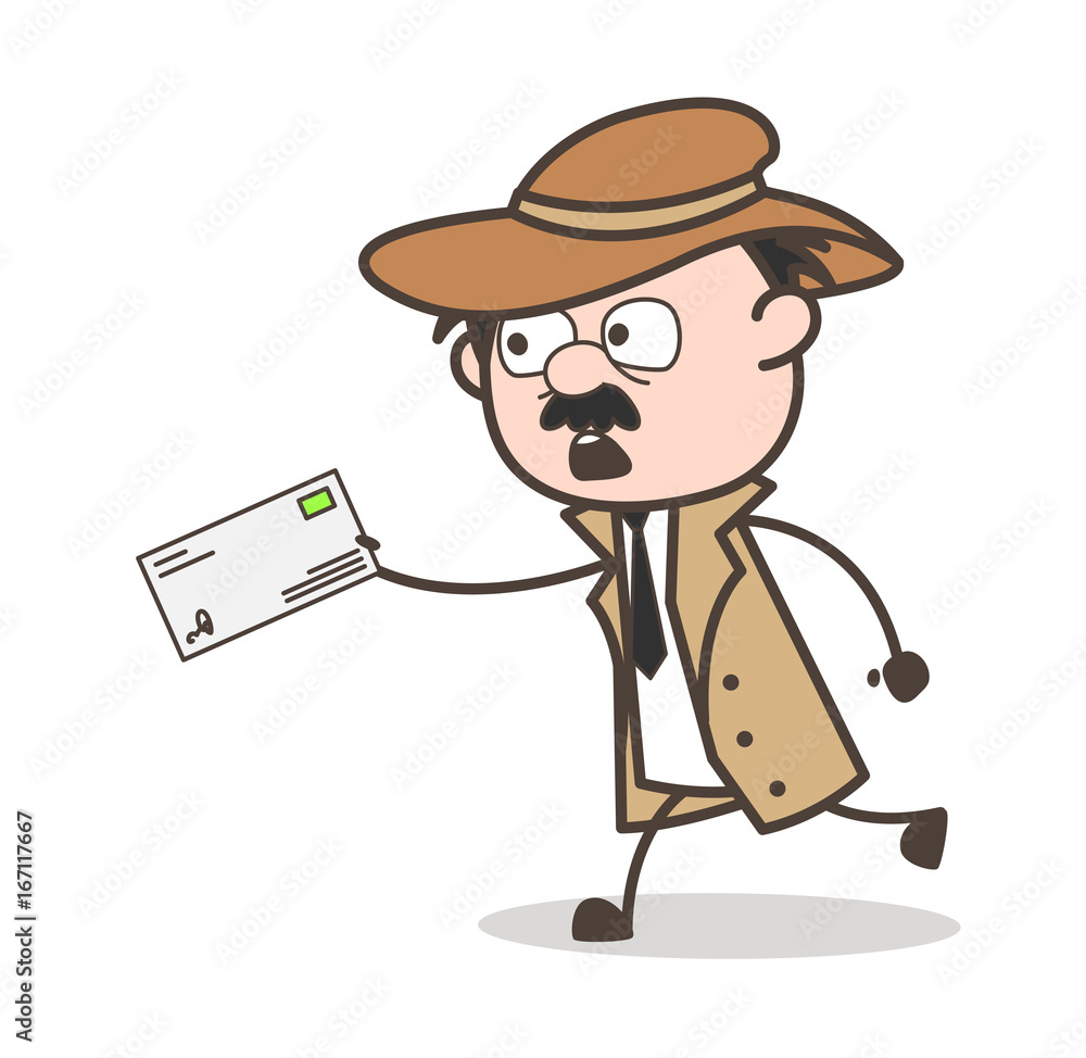 Cartoon Detective Running to Deliver the Letter Vector Illustration Cartoon Detective Running to Deliver the Letter Vector Illustration