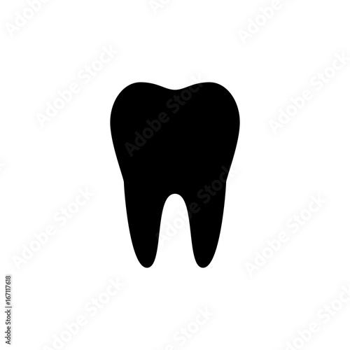 Tooth icon. Black, minimalist icon isolated on white background. Tooth simple silhouette. Web site page and mobile app design vector element.