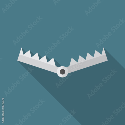 Trap icon with long shadow. Flat design style. Trap simple silhouette. Modern, minimalist icon in stylish colors. Web site page and mobile app design vector element.