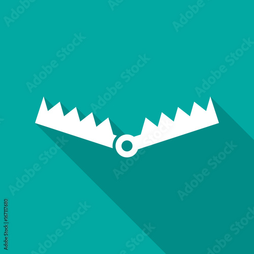 Trap icon with long shadow. Flat design style. Trap simple silhouette. Modern, minimalist icon in stylish colors. Web site page and mobile app design vector element.