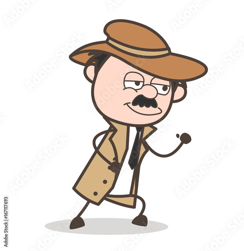 Cartoon Detective Ready to Run Action Vector Concept