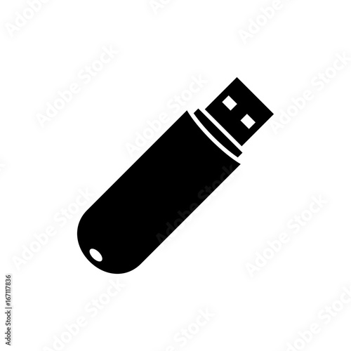 USB flash drive icon. Black, minimalist icon isolated on white background. USB flash drive simple silhouette. Web site page and mobile app design vector element.