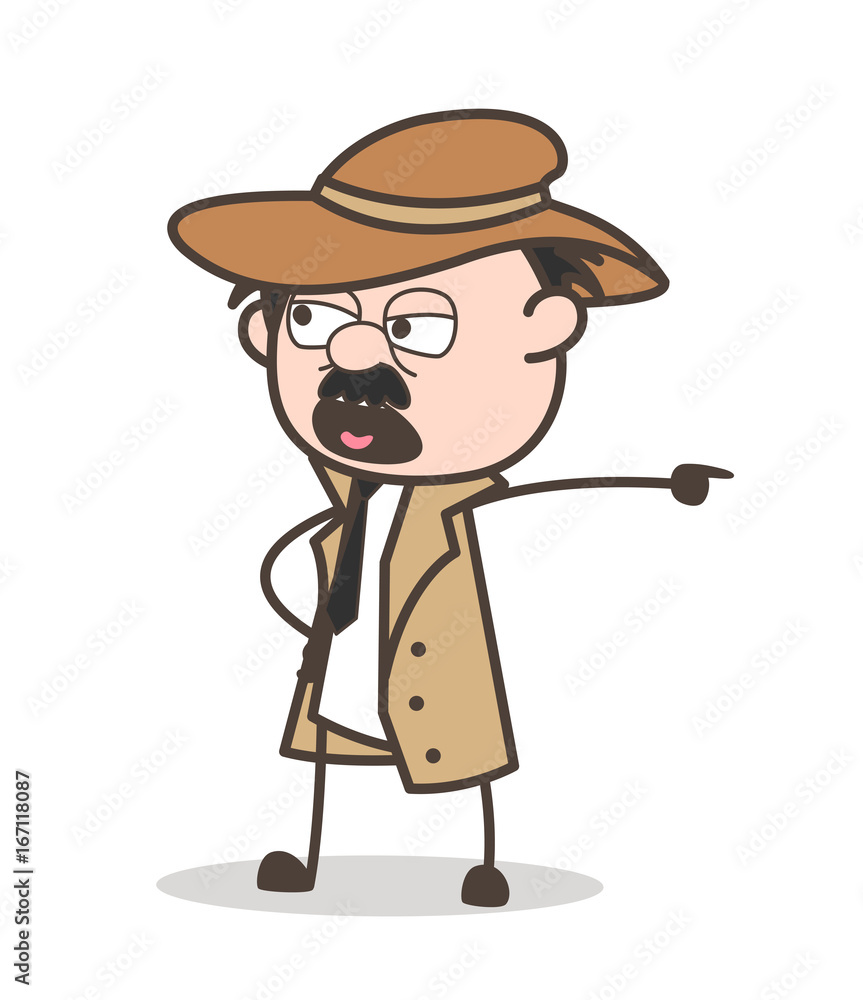 Cartoon Detective Showing Aggression Vector Illustration