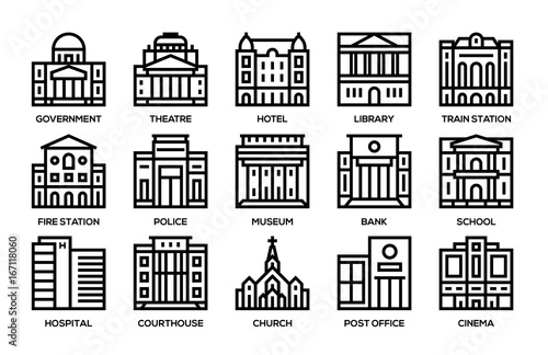 Building line icons set.