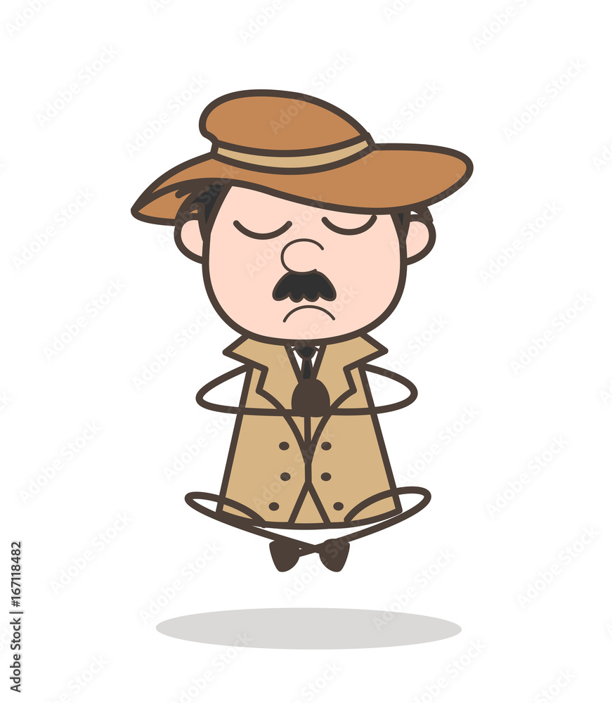 Cartoon Detective Doing Concentration in Yoga Vector Illustration