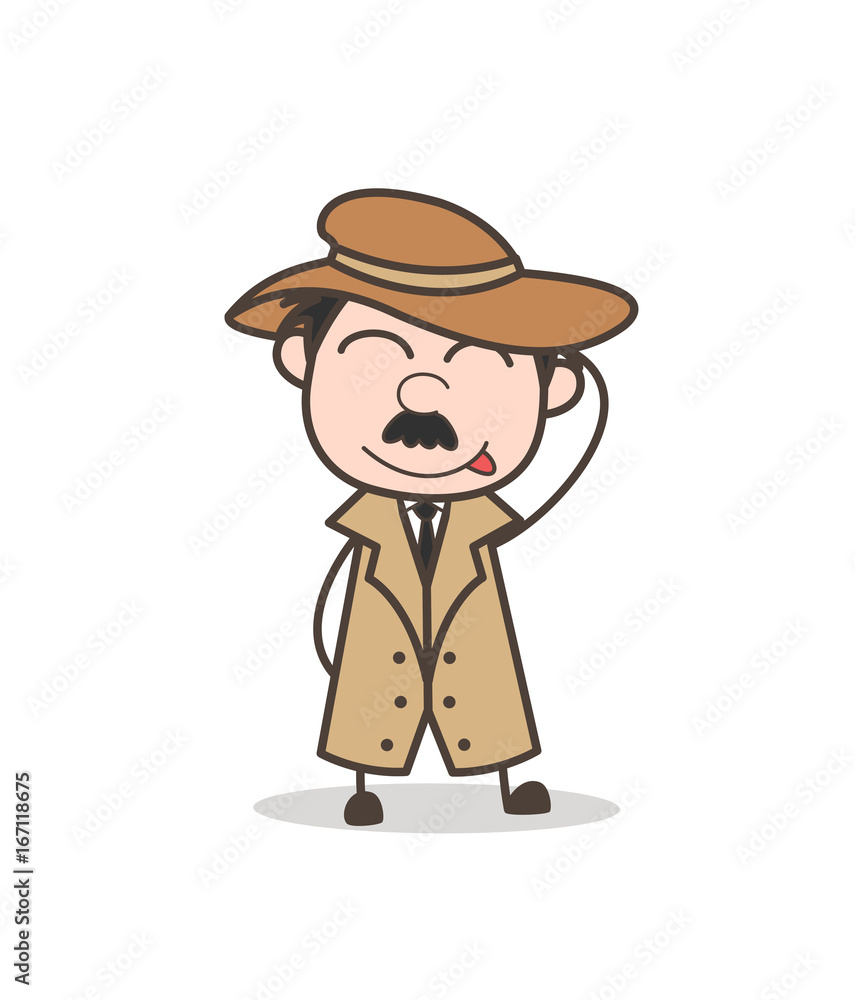 Cartoon Funny Detective Stuck-Out Tongue and Blushing Face