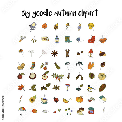 Big set of handdrawn unique autumn icons.  © trihubova