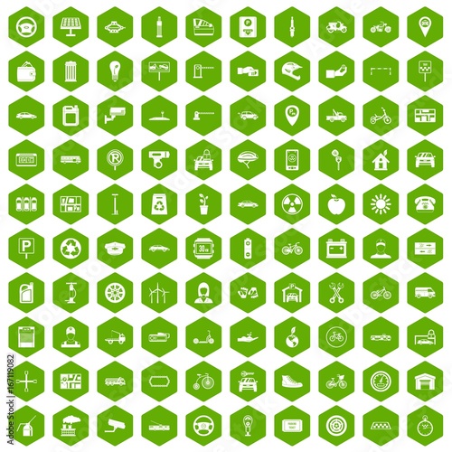 100 parking icons hexagon green