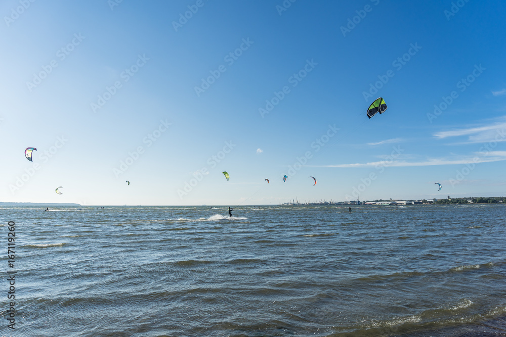 Kite surfers on the Baltic Sea