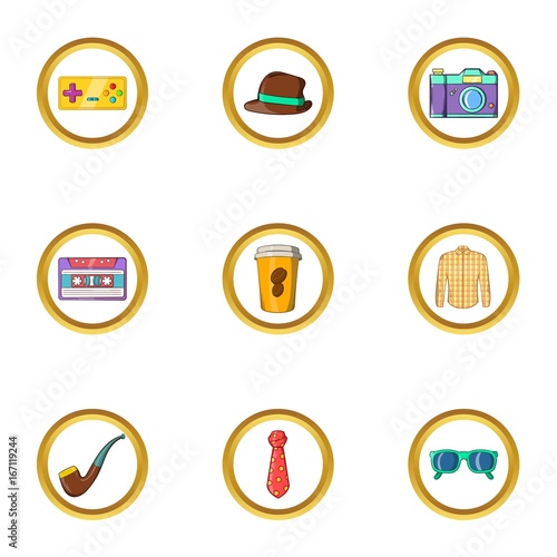 Free Download Hipster life icon set, cartoon style - GFXLoad